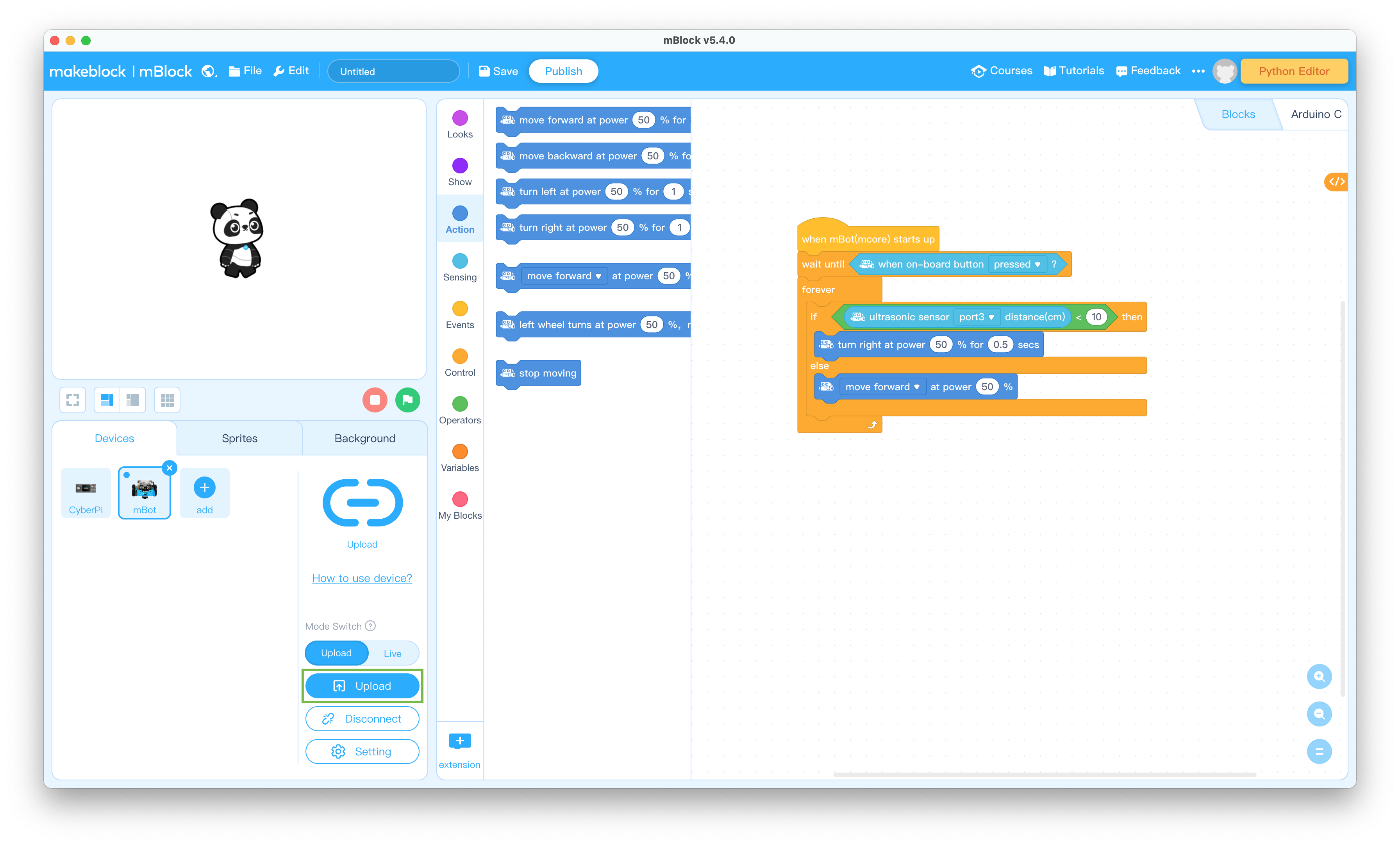 Upload program to mBot