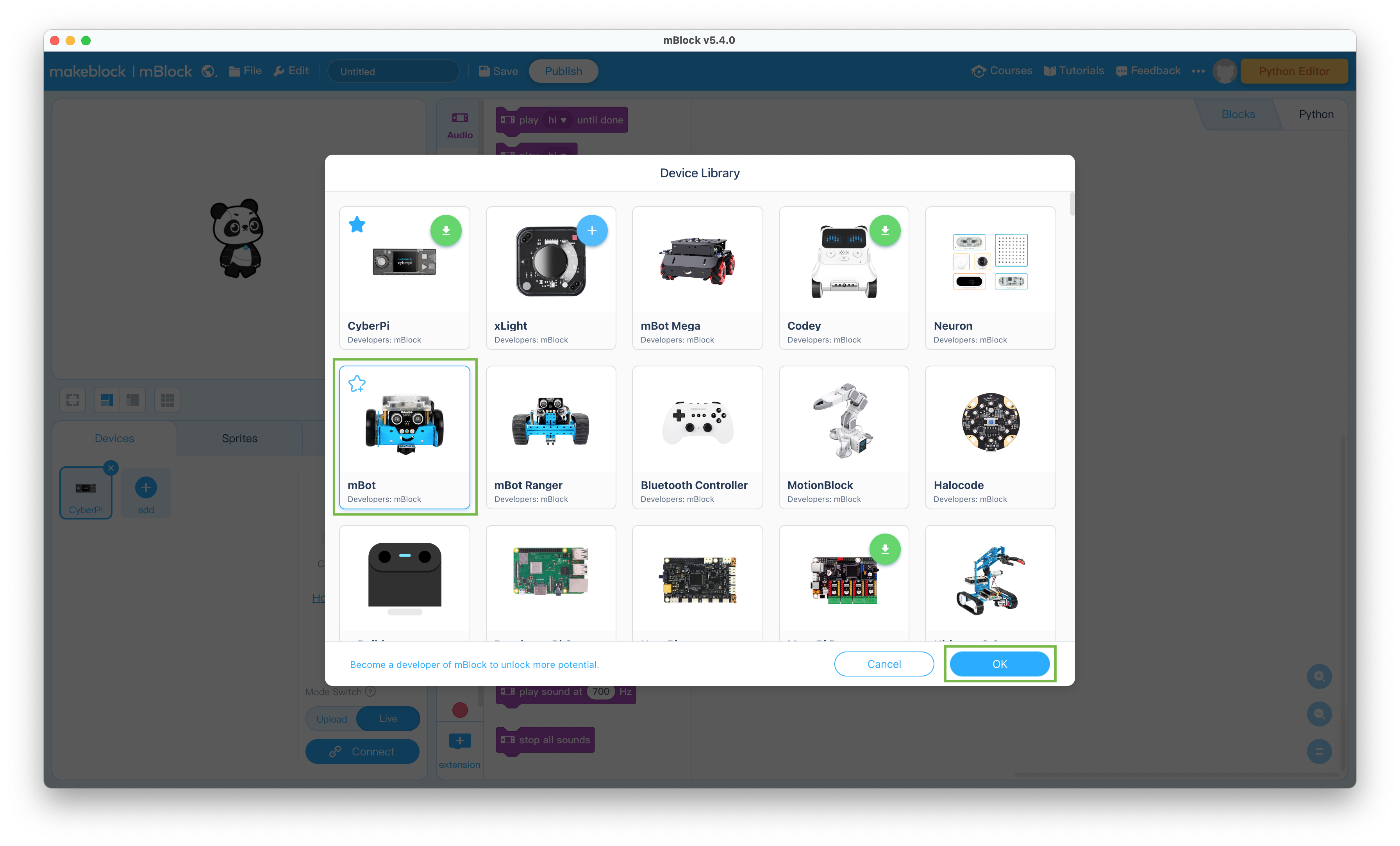 Select mBot device