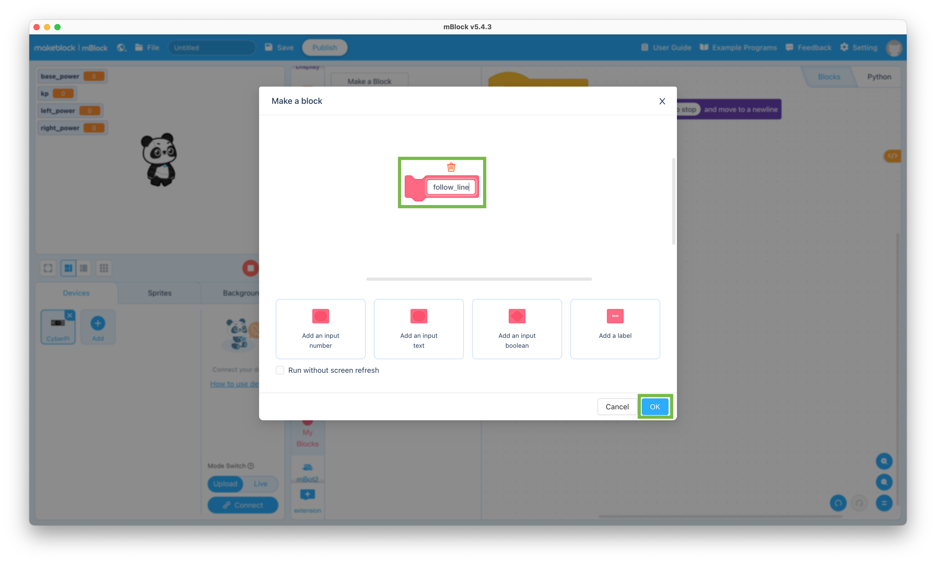 Create line_following block