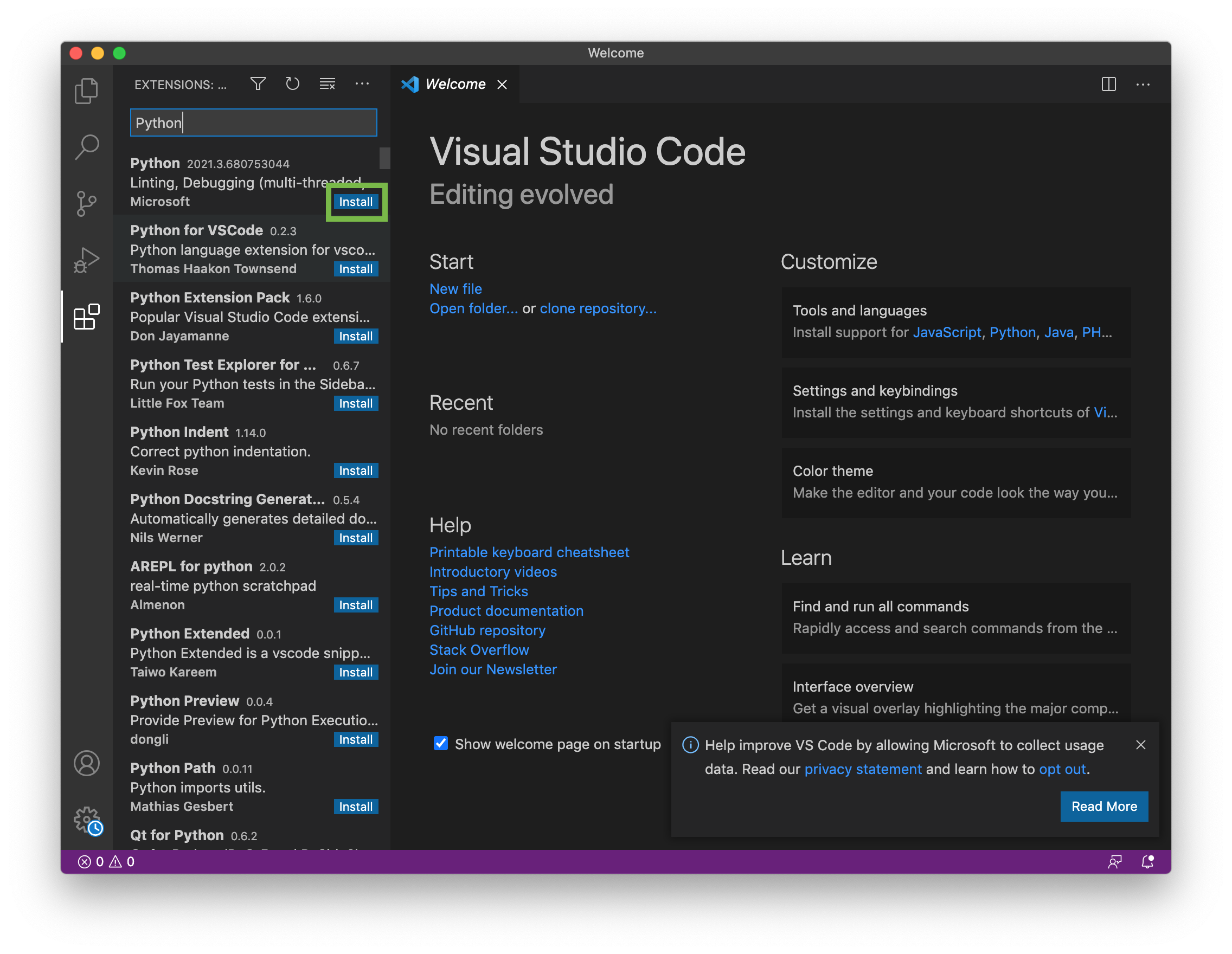 VSCode Extensions Python Install