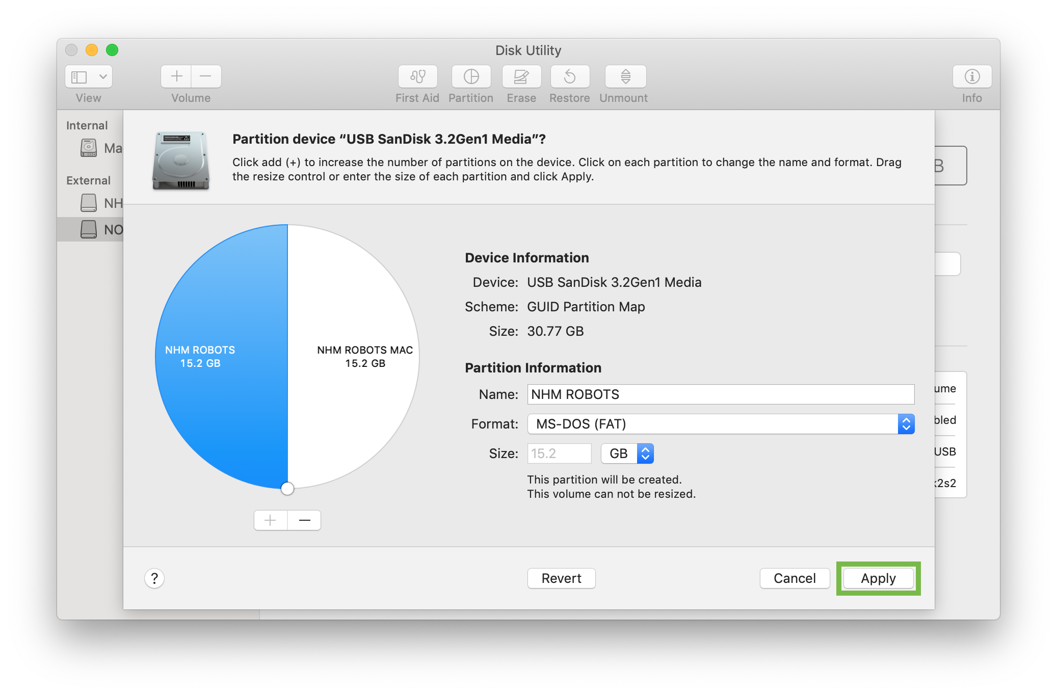 Apply partition configurations
