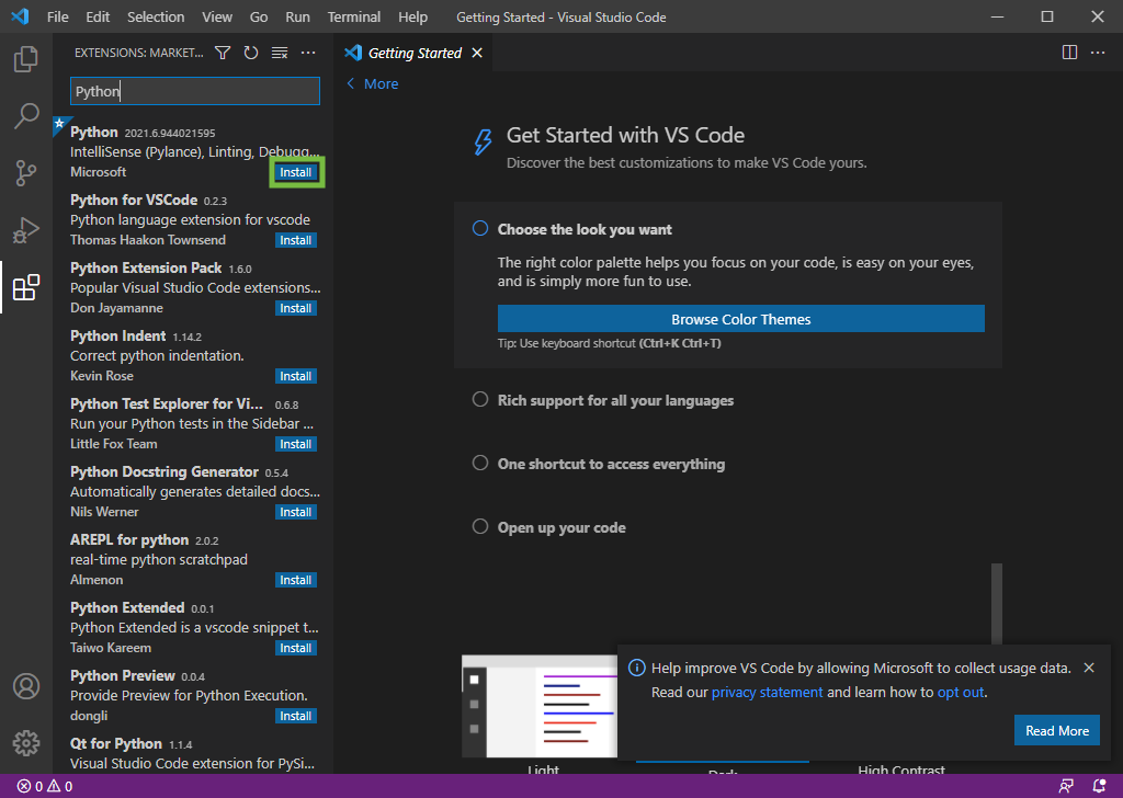 VSCode Extensions Python Install