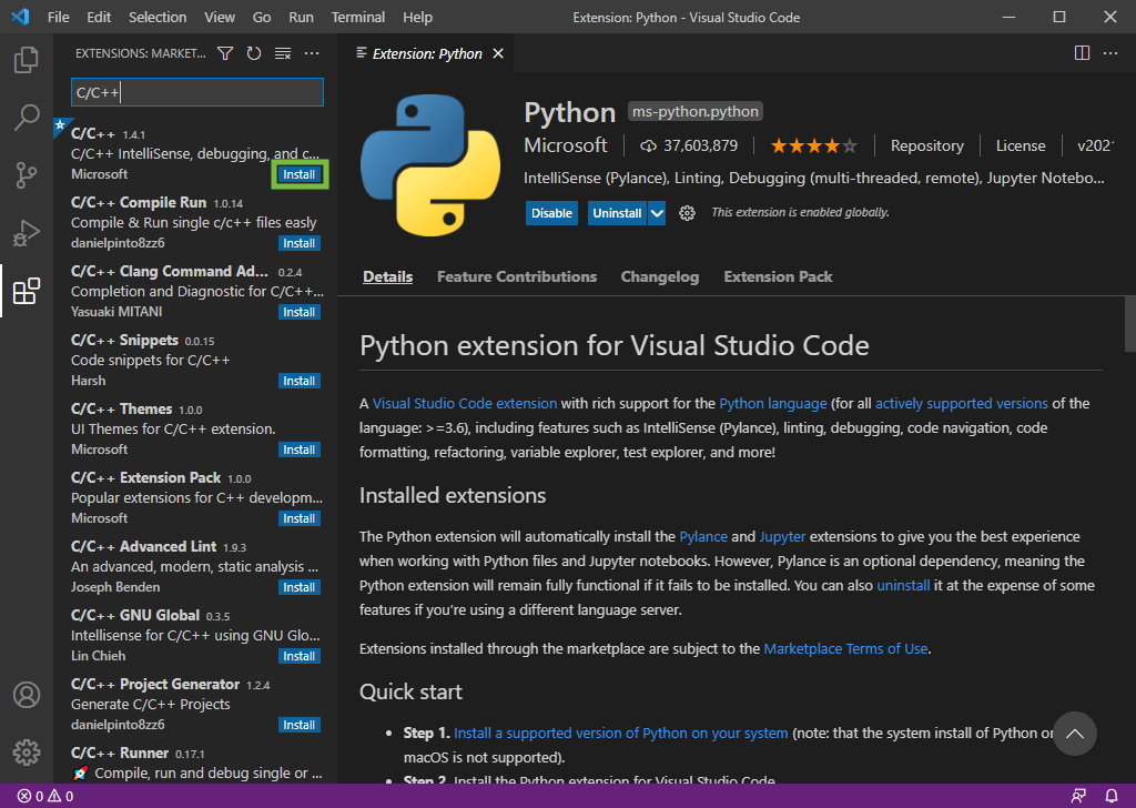 VSCode Extensions - C/C++ Install