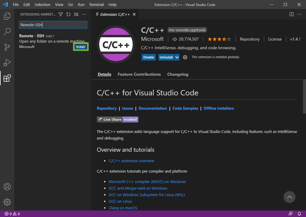 VSCode Extensions - Remote-SSH Install