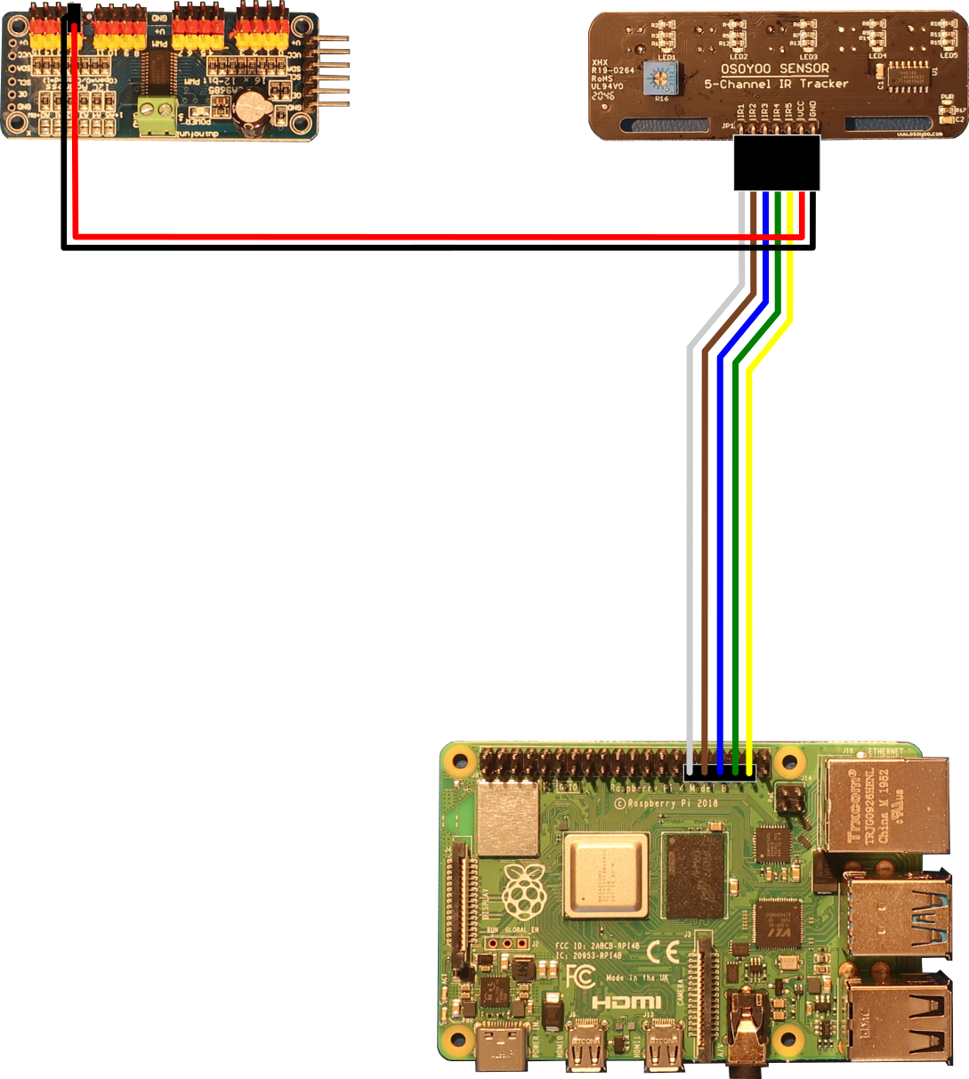 Tracking Sensor to PCA9685 and Raspberry Pi wires