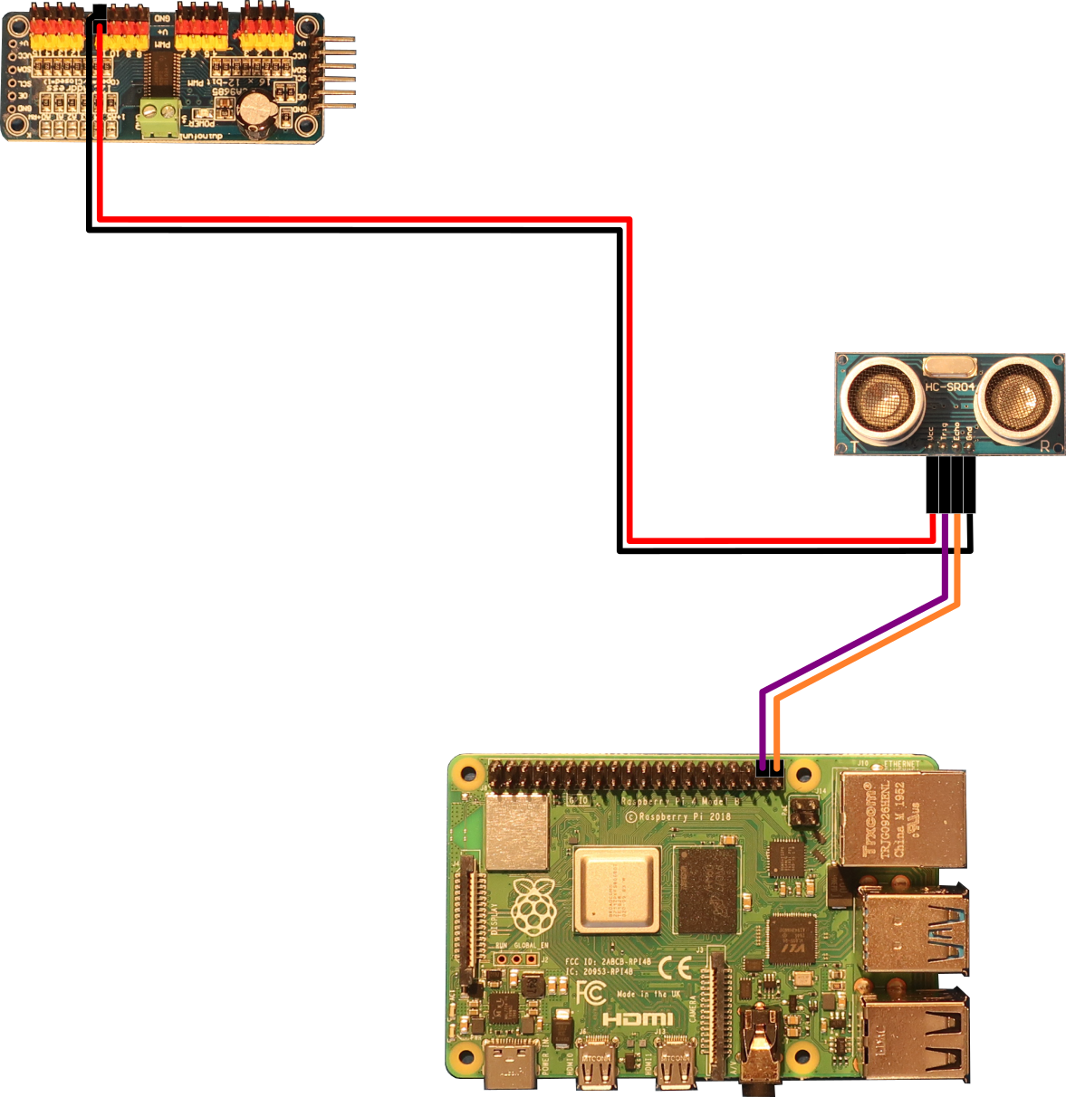 Ultrasonic Distance Sensor to PCA9685 and Raspberry Pi wires