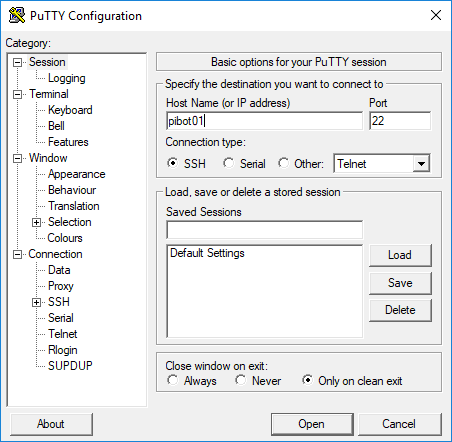 PuTTY Configuración