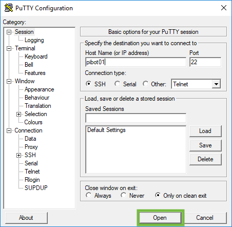 PuTTY Conexión Abierta